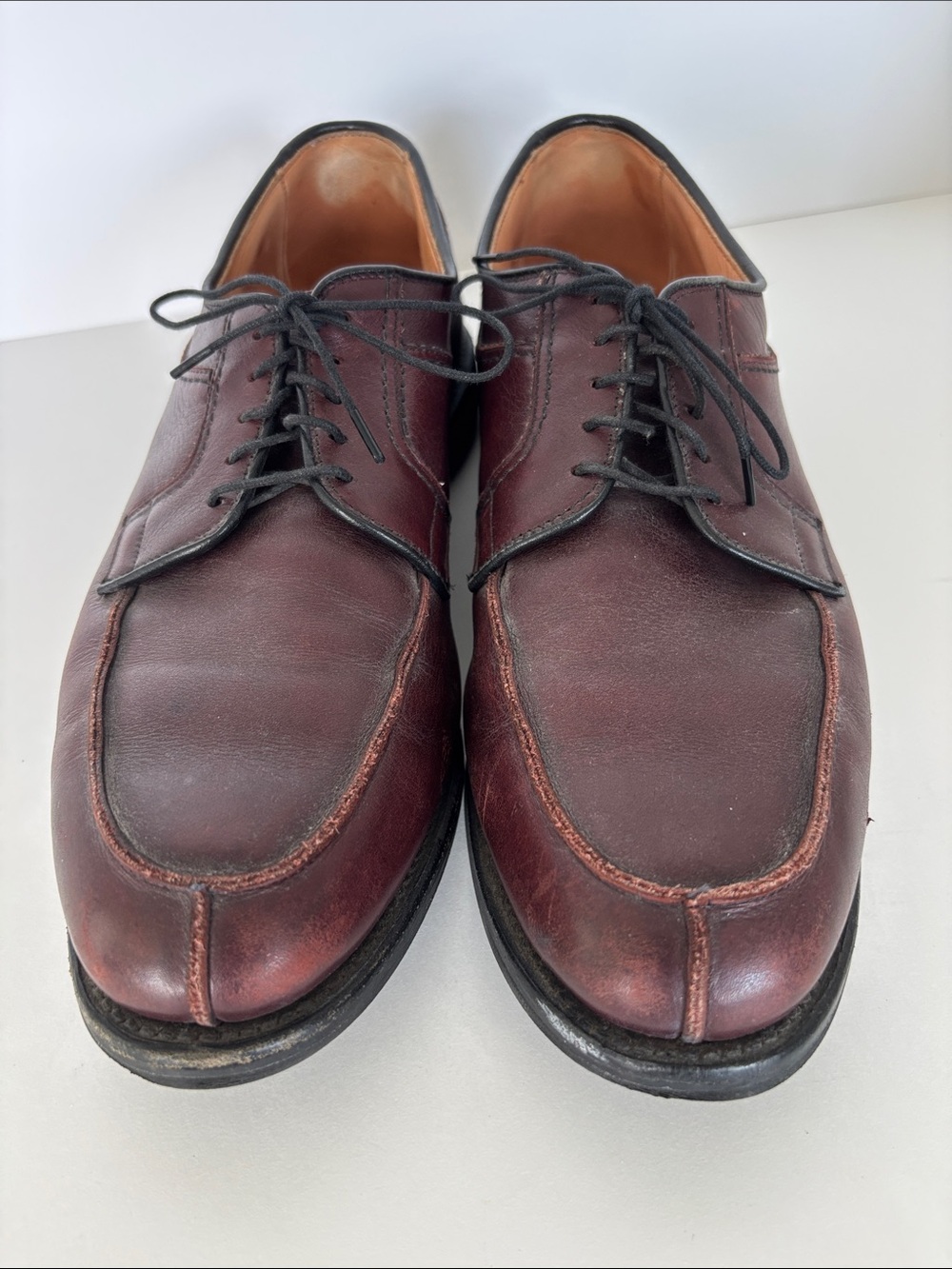 Men's Allen Edmonds Burgundy Leather Lace-Up Split Toe Oxford Shoes Size 10C